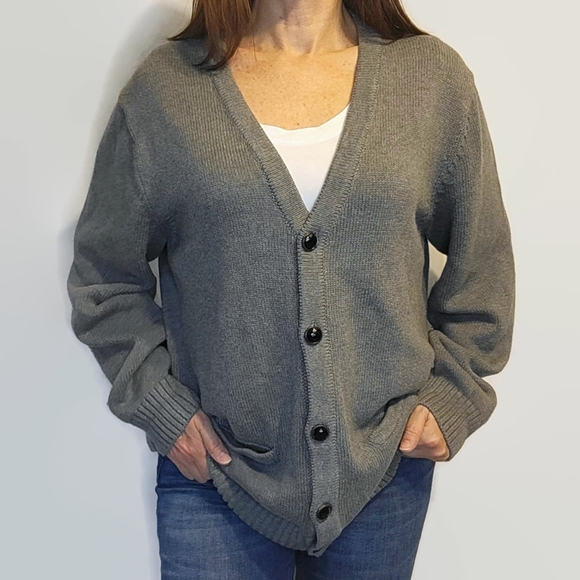 L.L. Bean Gray Grandpa V-Neck Cardigan Sweater size Large - Picture 15 of 16